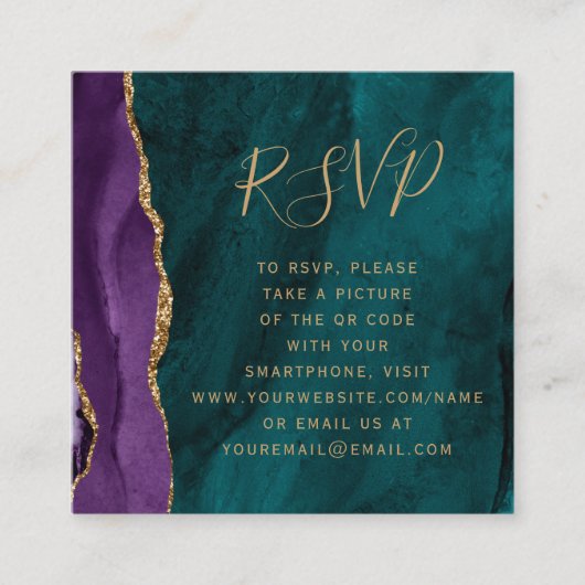 Budget Lila Gold Aquamarin Agate Wedding QR Code U Begleitkarte (Vorderseite)