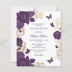 Budget Lila Gold Blumen Schmetterling Quinceañera