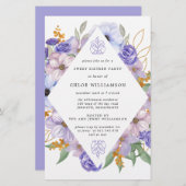 Budget Lila Gold Floral 16 . Geburtstag Einladung (Vorne/Hinten)