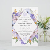 Budget Lila Gold Floral 16 . Geburtstag Einladung (Stehend Vorderseite)