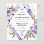 Budget Lila Gold Floral Quinceanera Einladung Flyer (Vorne)