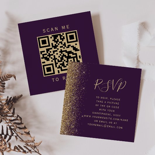 Budget Lila Gold Glitzer Hochzeit QR Code UAWG Begleitkarte