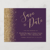 Budget Lila Gold Glitzer Save the Date (Vorderseite)