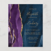 Budget Lila Gold Navy Blue Agate Hochzeit Einladun (Vorderseite)
