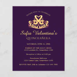 Budget Lila Gold Tiara Quinceanera Einladung