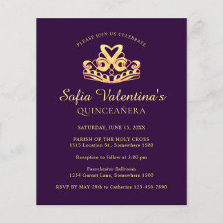 Budget Lila Gold Tiara Quinceanera Einladung