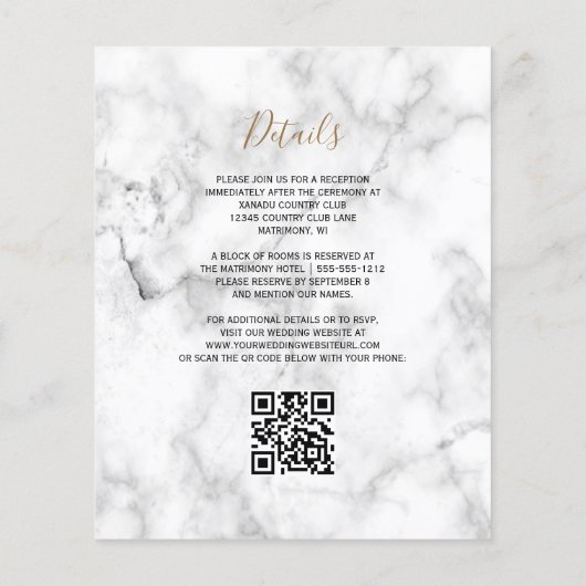 Budget Lila Goldbarren-Marmor-QR-Hochzeit (Rückseite)