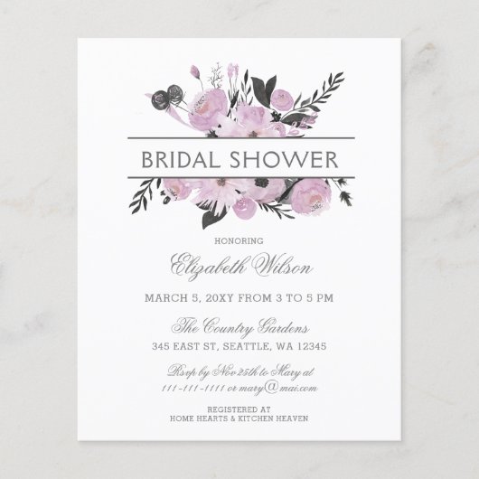 Budget Lila Graublütendusche Einladung (Vorderseite)