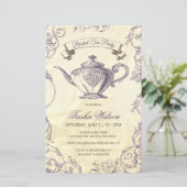 Budget Lila Ivory Vintag Bridal Tea Einladung (Stehend Vorderseite)