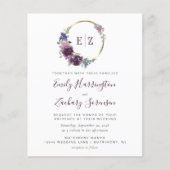 Budget Lila Kranz Monogramm QR-Code Hochzeit (Vorderseite)