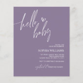 Budget Lila Minimalistische Babydusche Einladung (Vorderseite)