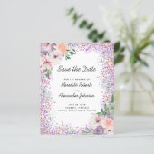 Budget Lila Peach Floral Glitzer Save the Date (Stehend Vorderseite)