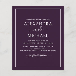 Budget Lila Pflaumen-Hochzeit Moderne Typografie F Flyer