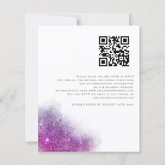 Budget Lila PInk Sparkle QR Code Wedding Einladung (Rückseite)