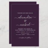 Budget Lila Plum Wedding Moderne Typografie (Vorne/Hinten)