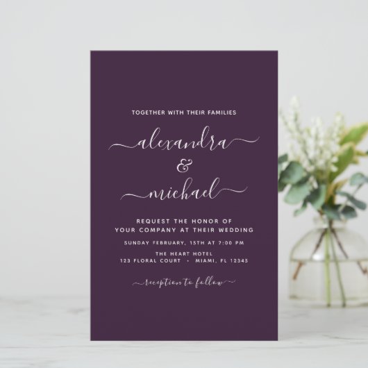 Budget Lila Plum Wedding Moderne Typografie (Stehend Vorderseite)