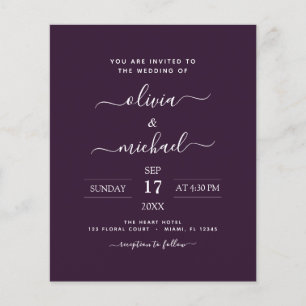 Budget Lila Plum Wedding Moderne Typografie Flyer