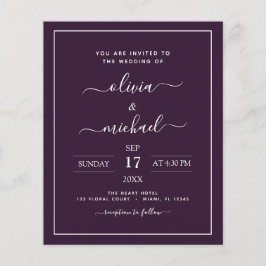 Budget Lila Plum Wedding Moderner Typografie Flyer