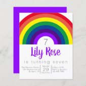 Budget Lila Rainbow Birthday Party Einladung (Vorne/Hinten)