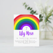 Budget Lila Rainbow Birthday Party Einladung (Stehend Vorderseite)