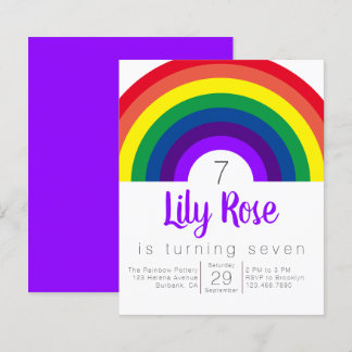 Budget Lila Rainbow Birthday Party Einladung