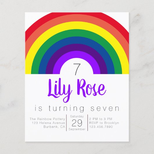 Budget Lila Rainbow Birthday Party Einladung Flyer (Vorne)