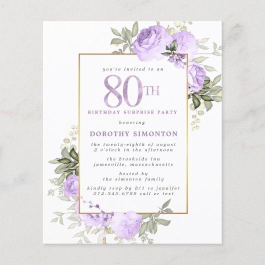 Budget Lila Rose 80. Geburtstag Überraschung Party (Vorderseite)