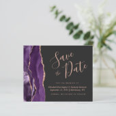 Budget Lila Rose Gold Agate Dark Save the Date (Stehend Vorderseite)