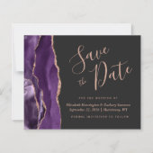 Budget Lila Rose Gold Agate Dark Save the Date (Vorderseite)