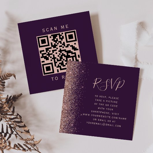 Budget Lila Rose Gold Wedding QR Code UAWG Begleitkarte