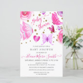 Budget Lila Schmetterlinge Kinderdusche Einladung (Stehend Vorderseite)