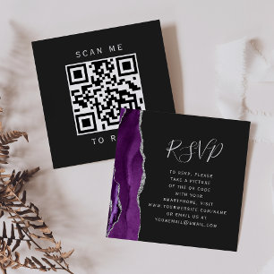Budget Lila Silber-Achat-Hochzeits-QR-Code-RSVP Begleitkarte