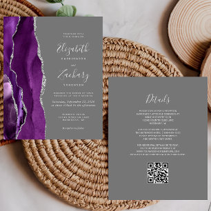 Budget Lila Silber Achatgrau QR-Code Hochzeit