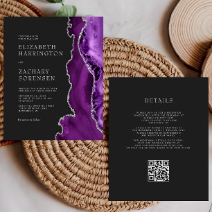 Budget Lila Silber Dunkle QR-Code Hochzeitseinladu