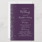 Budget Lila Silber Glitter-Rand Hochzeitsprogramm (Vorderseite)