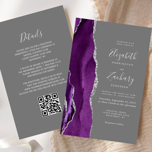Budget Lila Silver Agate Gray QR Code Wedding