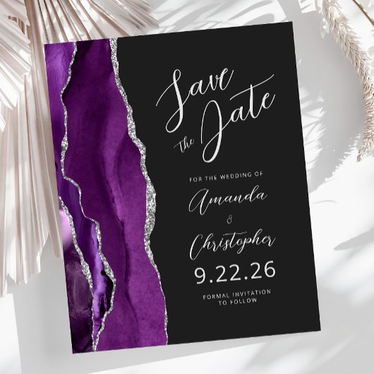 Budget Lila Silver Agate Script Save the Date