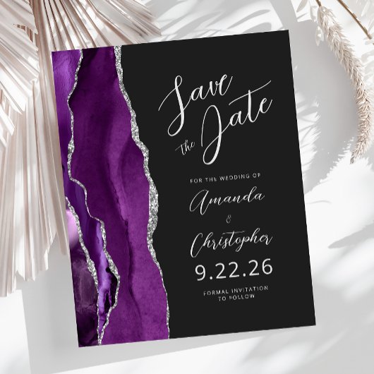 Budget Lila Silver Agate Script Save the Date