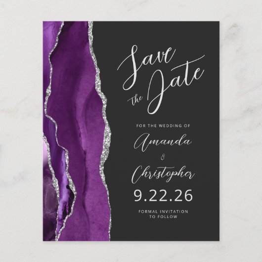 Budget Lila Silver Agate Script Save the Date (Vorderseite)