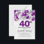 Budget Lila Silver Ballon Glitzer 40. Geburtstag Mitteilungskarte<br><div class="desc">Modern Glam Lila Violet Silber Ballon Glitzer Sparkle jedes Alter Geburtstag Einladung</div>