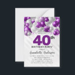 Budget Lila Silver Ballon Glitzer 40. Geburtstag Mitteilungskarte<br><div class="desc">Modern Glam Lila Violet Silber Ballon Glitzer Sparkle jedes Alter Geburtstag Einladung</div>