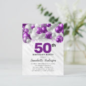 Budget Lila Silver Ballon Glitzer 50. Geburtstag (Stehend Vorderseite)
