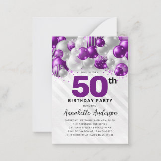 Budget Lila Silver Ballon Glitzer 50. Geburtstag Mitteilungskarte