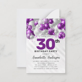 Budget Lila Silver Balloon Glam Glitzer Geburtstag Mitteilungskarte