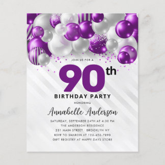 Budget Lila Silver Balloon Glitzer 90. Geburtstag
