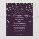 Budget Lila Silver Confetti Hochzeit Einladung (Vorderseite)