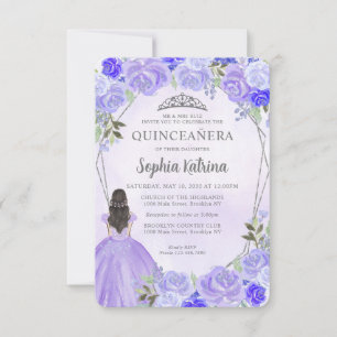 Budget Lila Silver Floral Prinzessin Quinceañera Mitteilungskarte