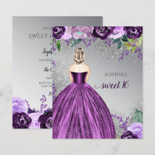 Budget Lila Sparkle Dress Sweet 16 Einladung