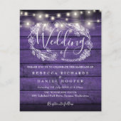Budget Lila String Light Foto Wedding Einladung (Vorderseite)