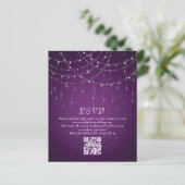 Budget Lila String Lights QR Code Wedding RSVP (Stehend Vorderseite)